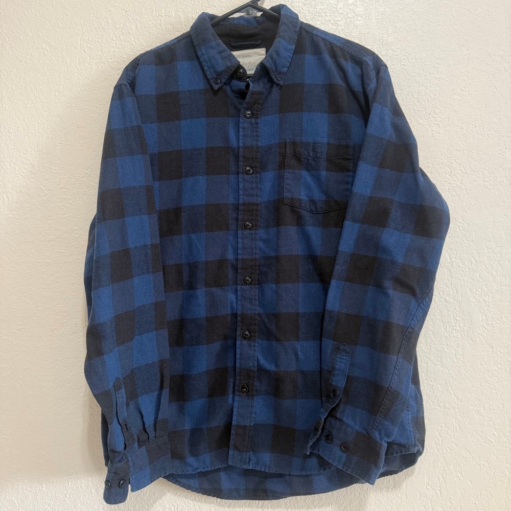 Weatherproof Vintage Mens Blue Buffalo Plaid Flannel ButtonUp Shirt Cabincore - Picture 1 of 12